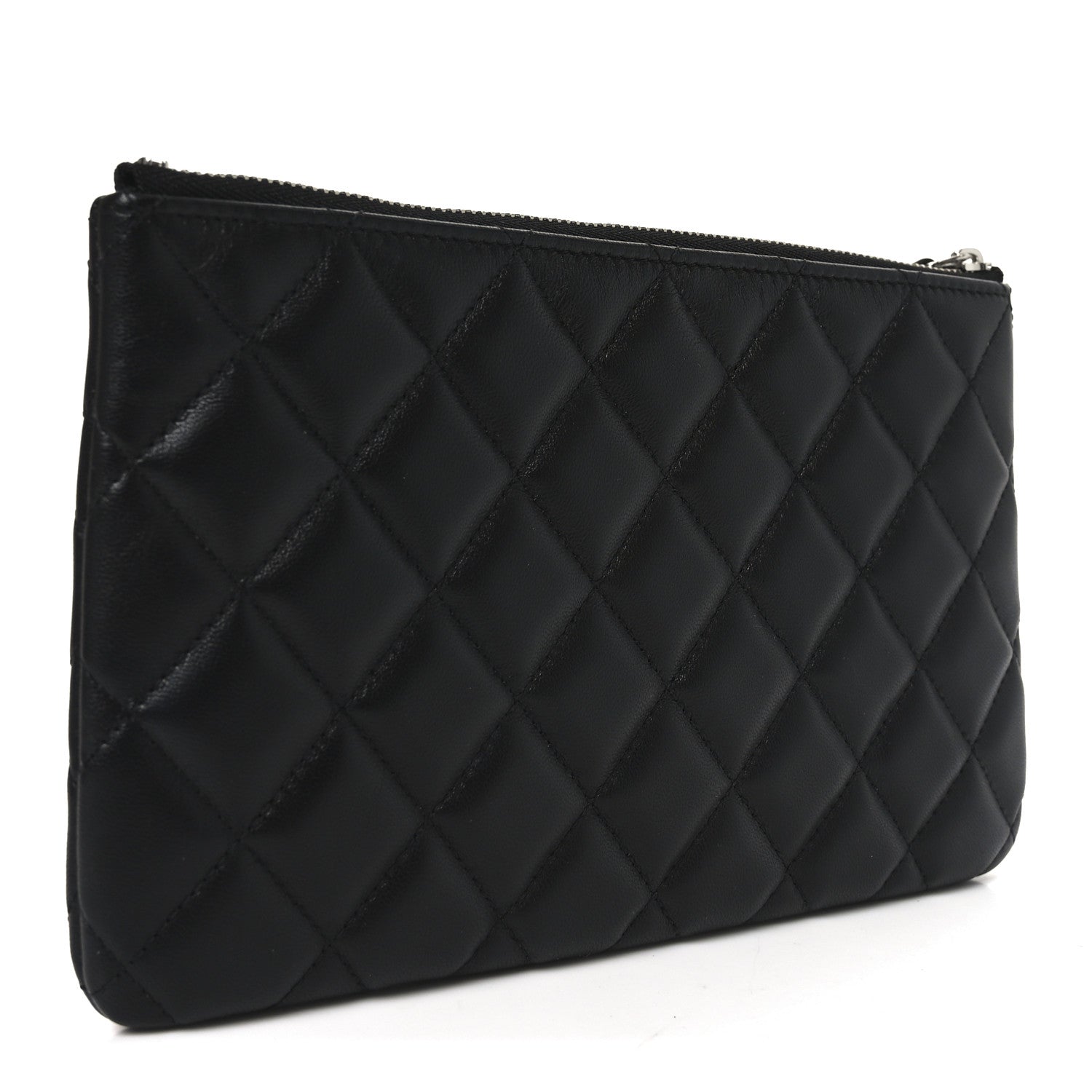 Lambskin Quilted Crystal Star Cosmetic Case Black
