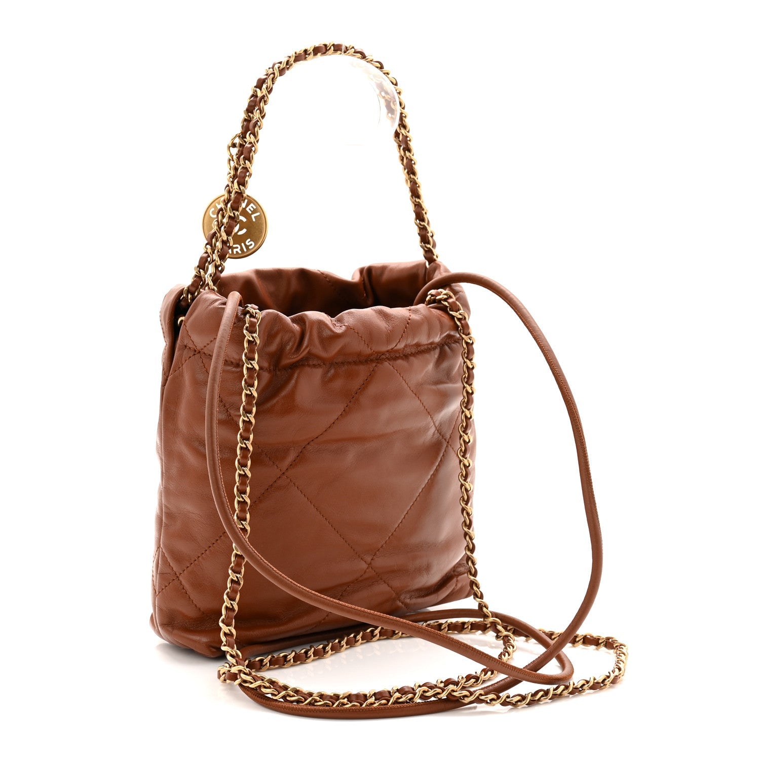 Chanel Shiny Calfskin Quilted Mini Chanel 22 Light Brown