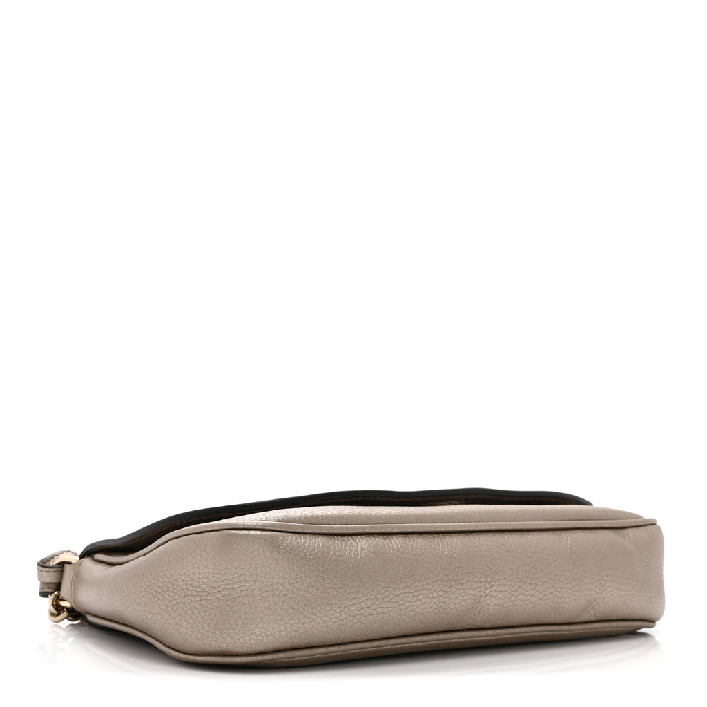 Gucci Metallic Pebbled Calfskin Medium Soho Flap Crossbody Golden Beige