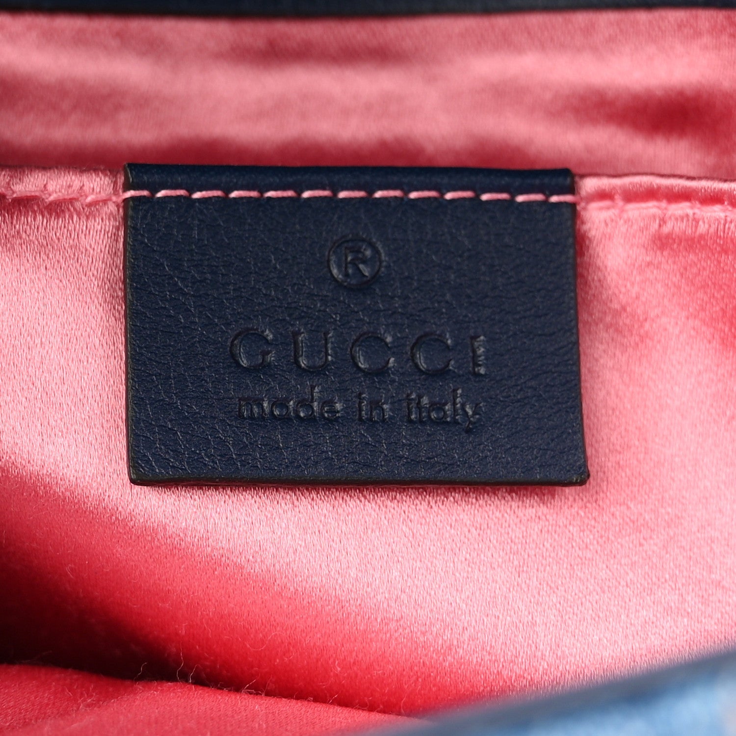 Gucci Denim Matelasse Pearl Studded Mini GG Marmont Shoulder Bag Blue