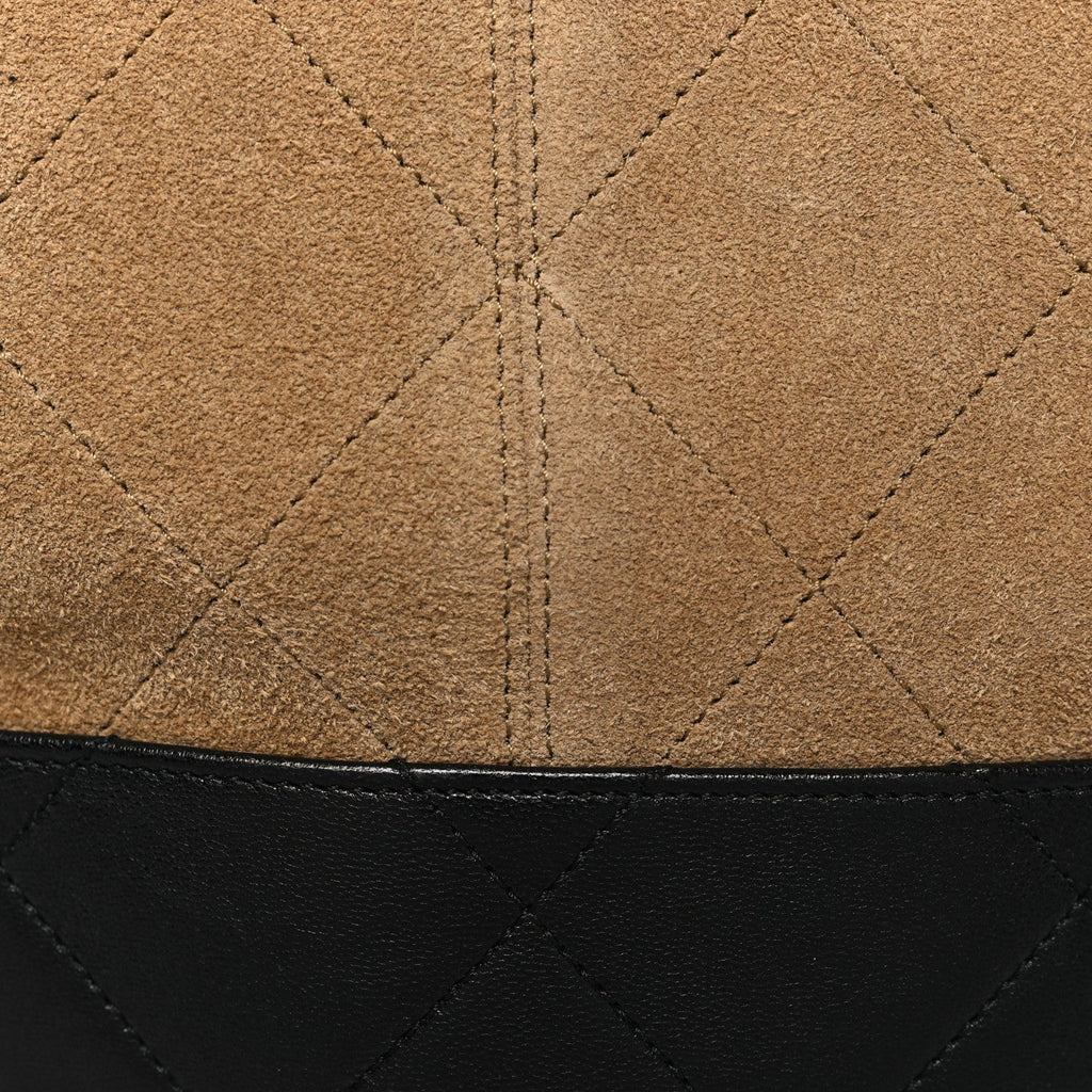 Chanel Suede Shiny Lambskin Quilted Large Shopping Bag Beige Black