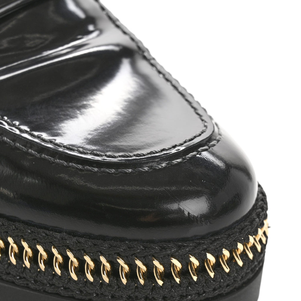 Chanel Shiny Calfskin Platform Loafers 37 Black