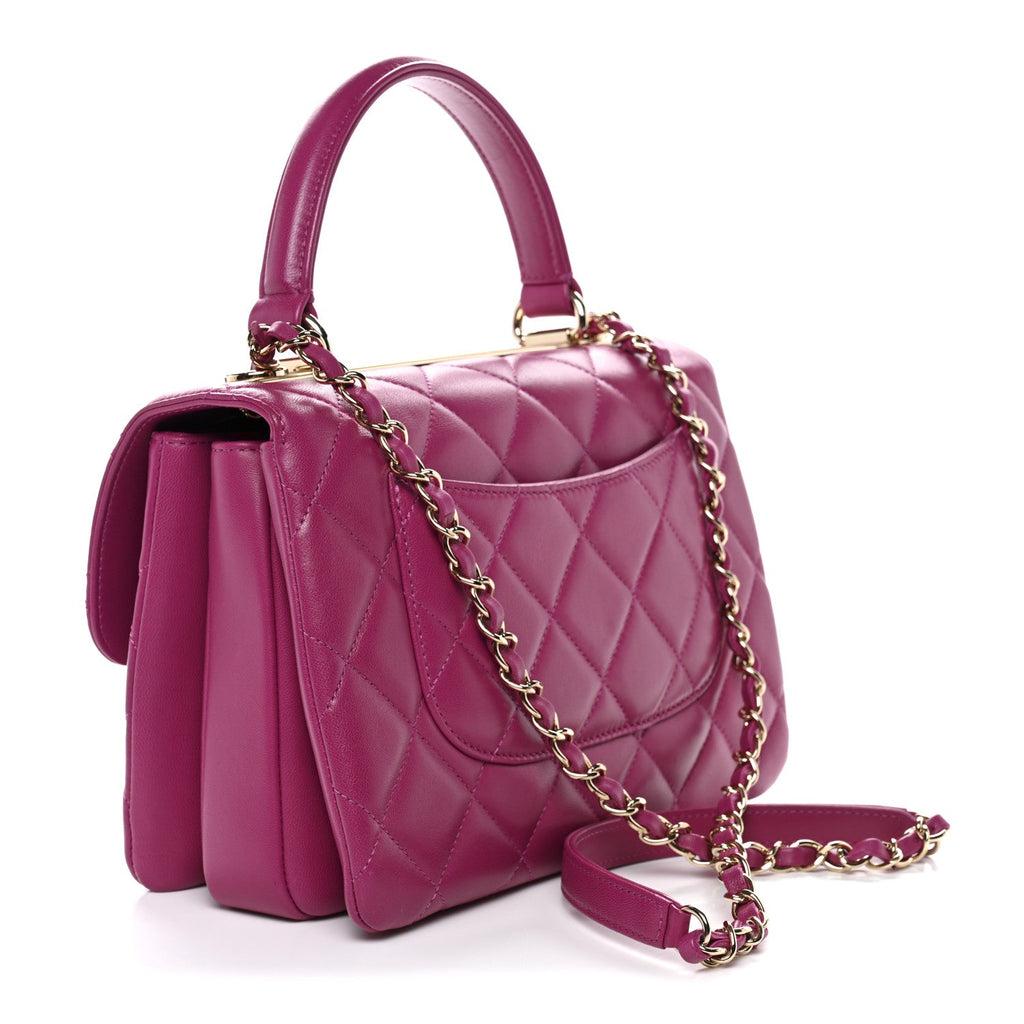 Chanel Lambskin Quilted Small Trendy CC Flap Dual Handle Bag Dark Pink