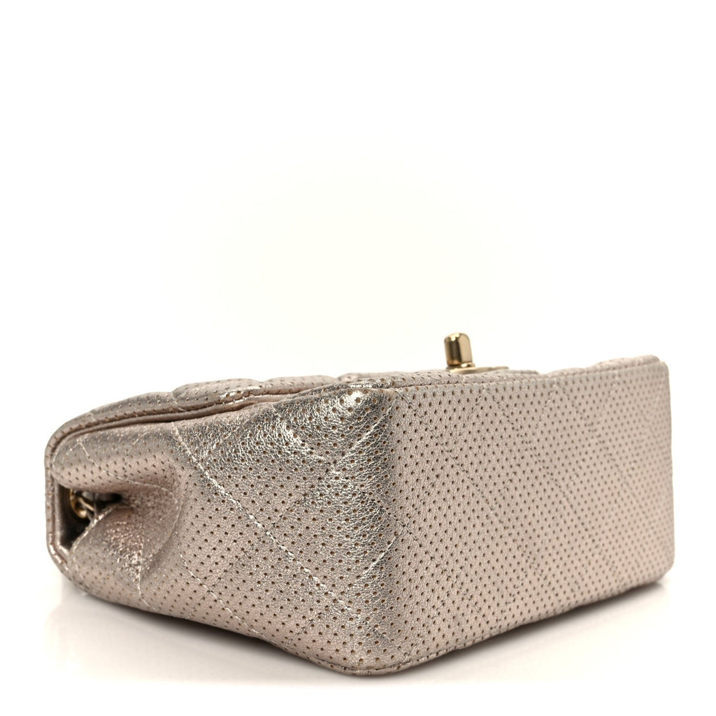 Chanel Metallic Lambskin Perforated Mini Square Flap Light Pink