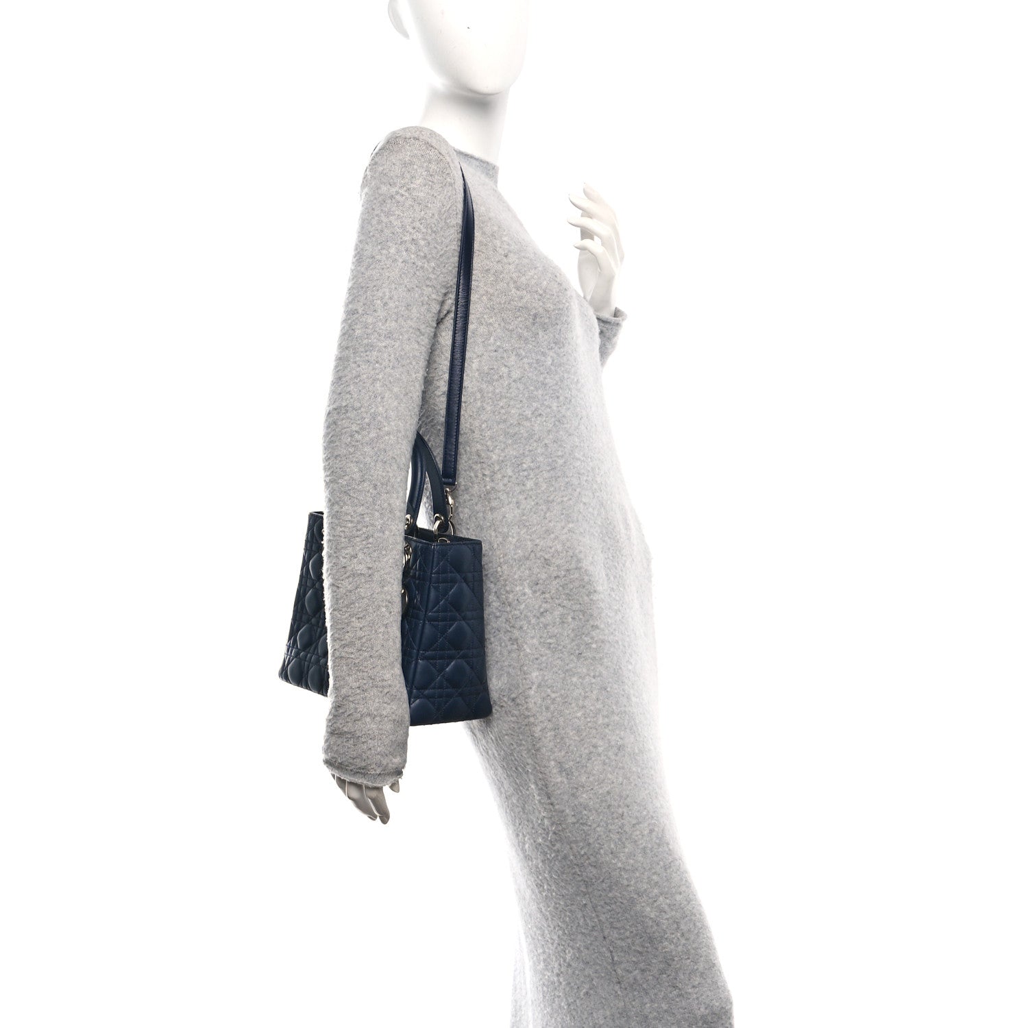 Christian Dior Lambskin Cannage Medium Lady Dior Navy Blue