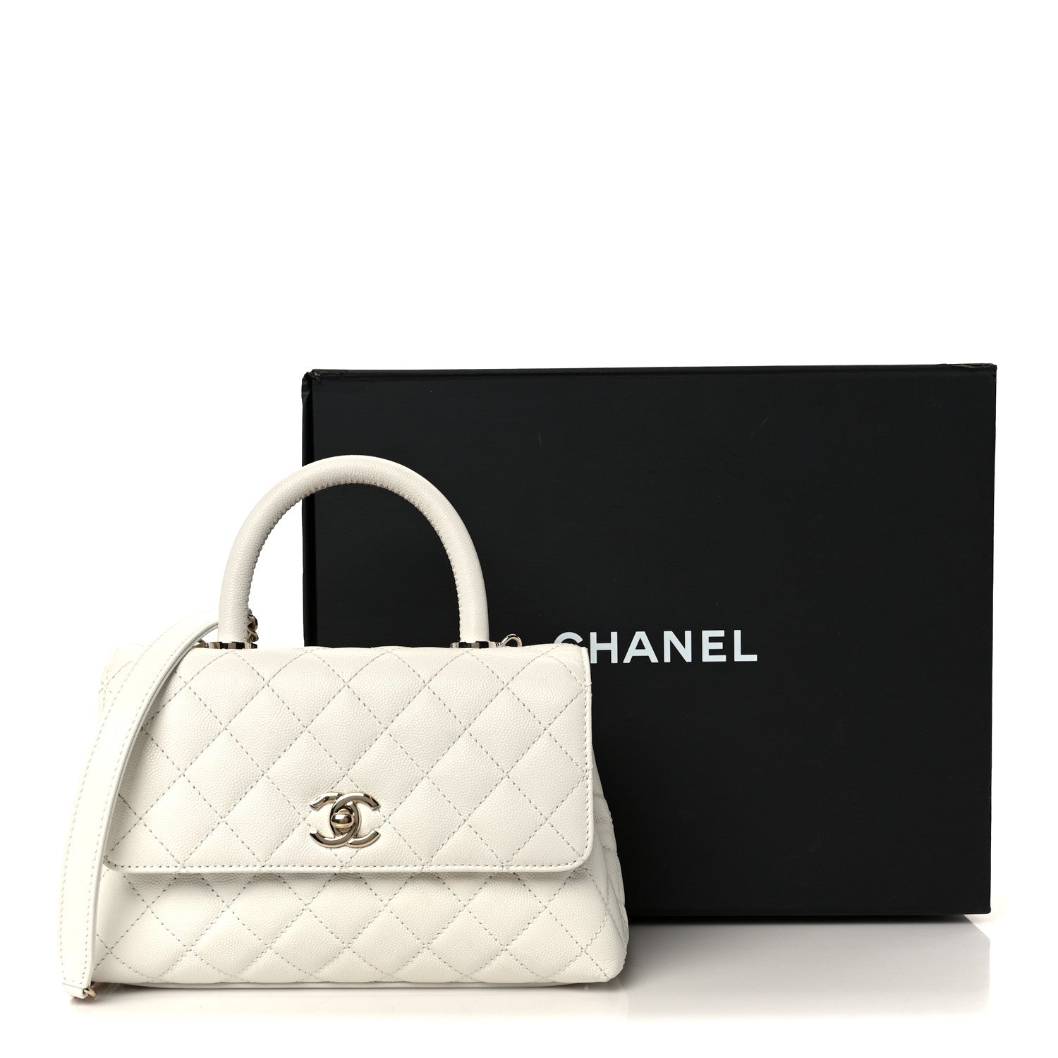 Chanel Caviar Quilted Mini Coco Handle Flap White