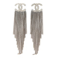 Baguette Crystal CC Chain Drop Earrings Silver