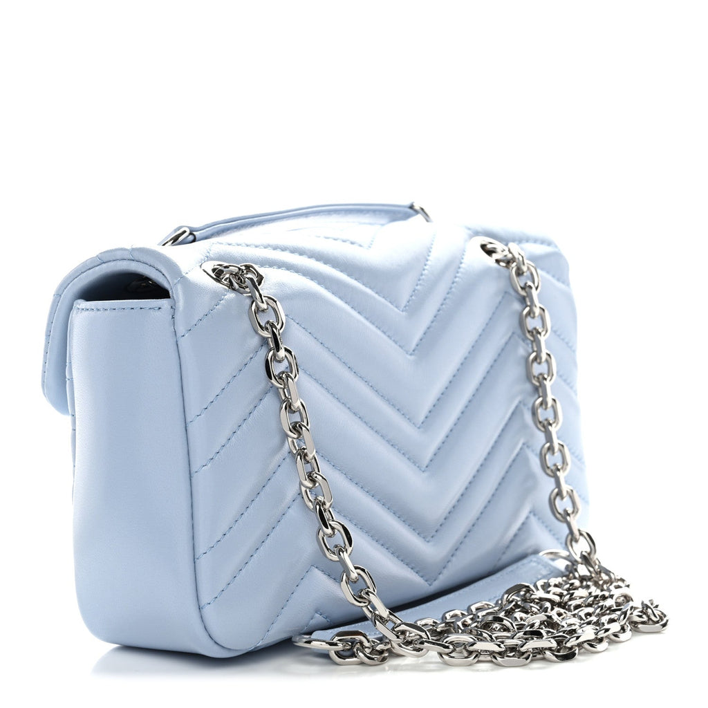 Gucci Lambskin Matelasse Small GG Marmont Shoulder Bag Porcelain Light Blue