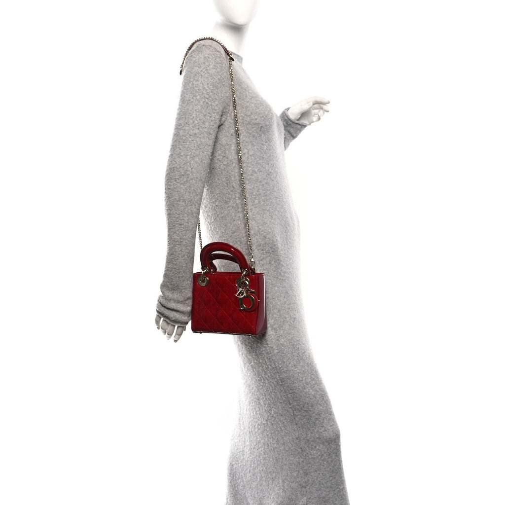Christian Dior Patent Cannage Mini Lady Dior Red