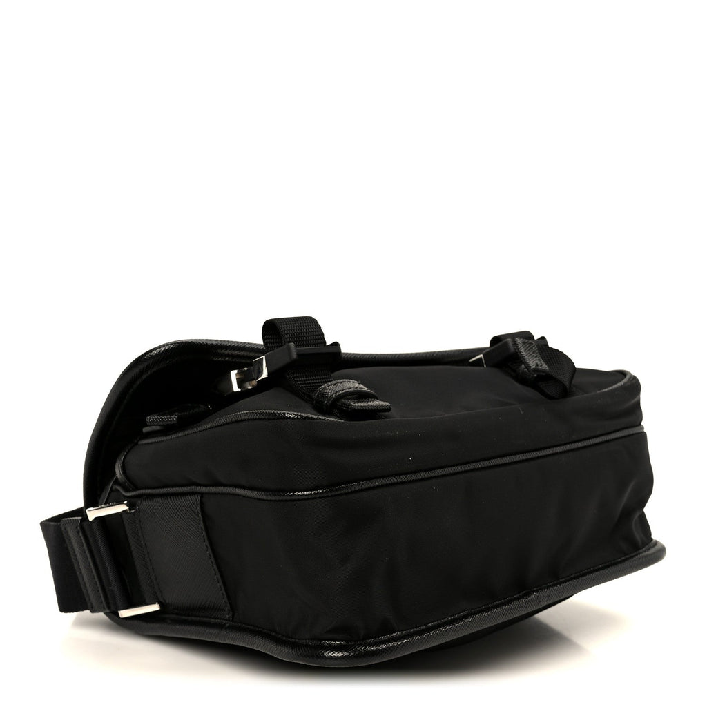 Prada Re-Nylon Saffiano Pocket Double Snap Buckle Shoulder Bag Black