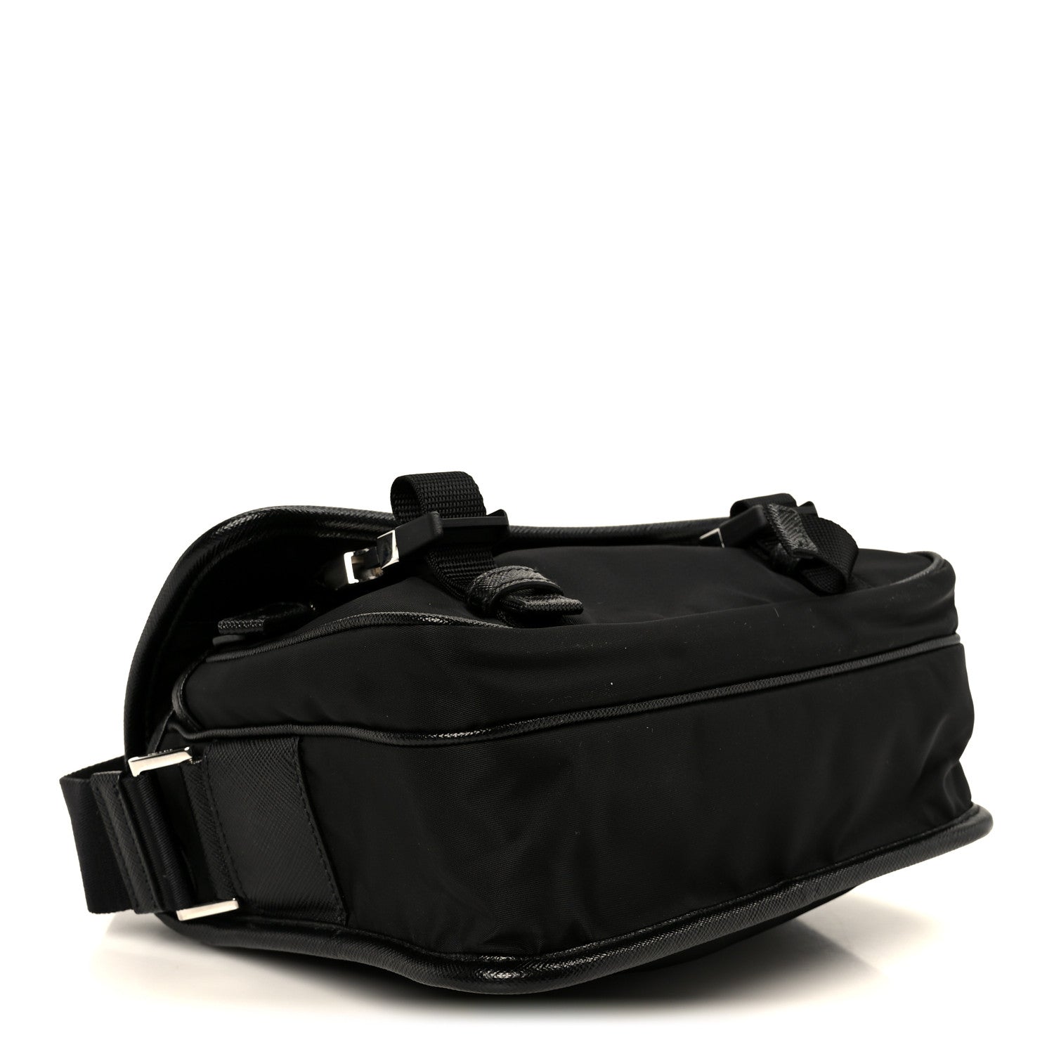 Prada Re-Nylon Saffiano Pocket Double Snap Buckle Shoulder Bag Black