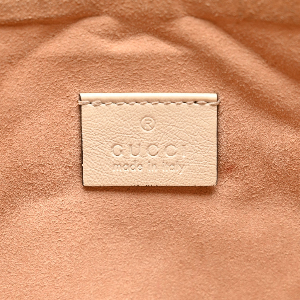Gucci Calfskin Matelasse Chevron Heart GG Marmont Clutch Mystic White