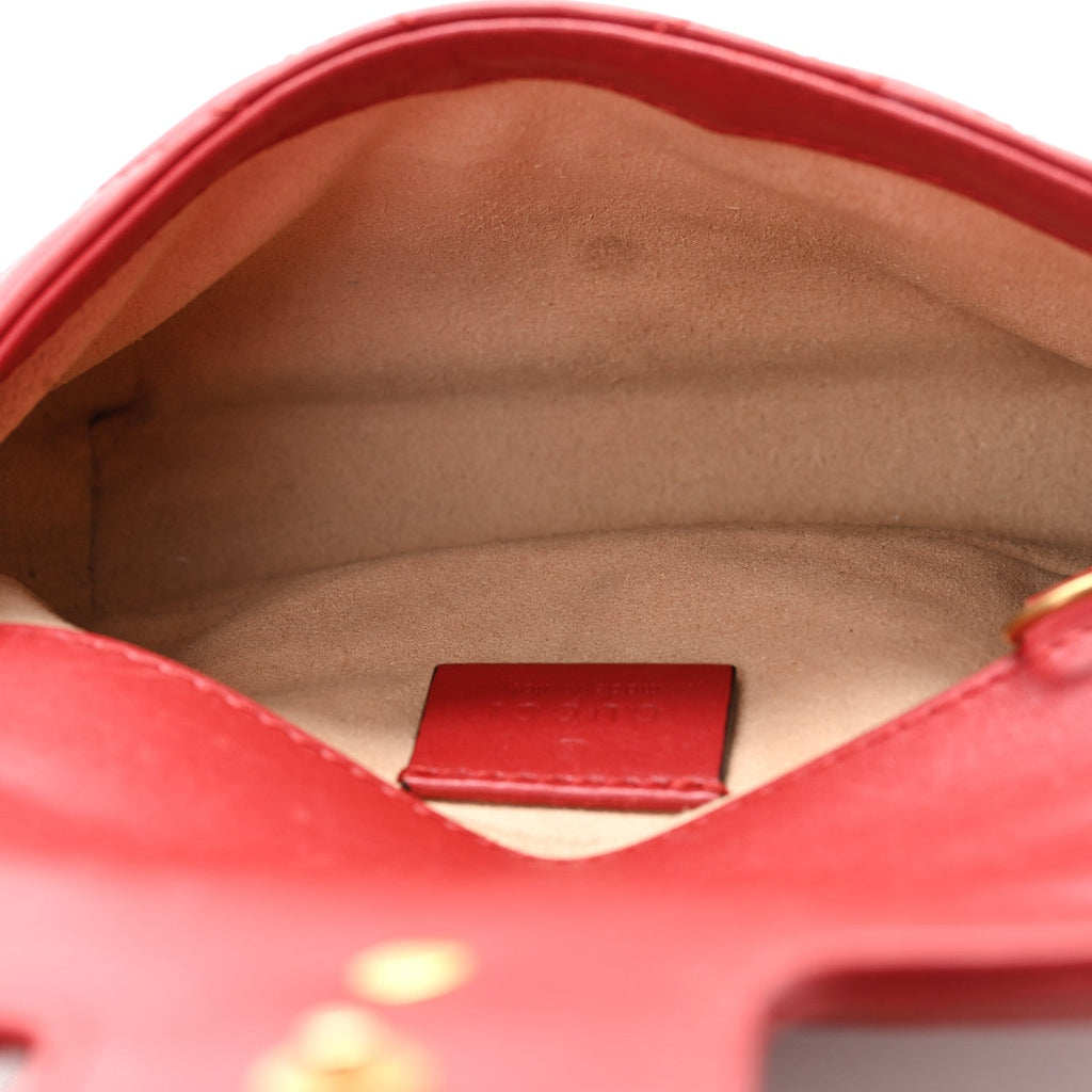Gucci Calfskin Matelasse Super Mini GG Marmont Shoulder Bag Hibiscus Red