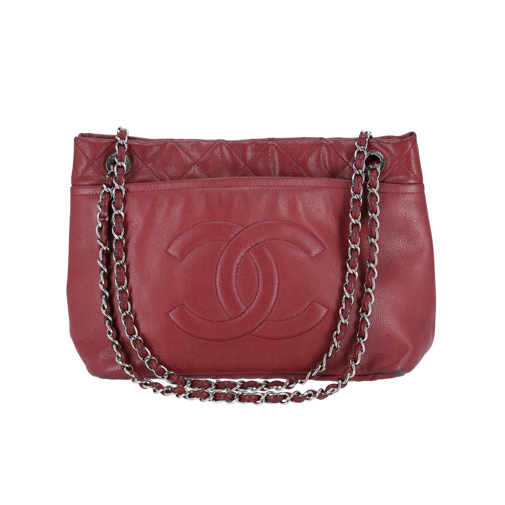 Chanel Classic Caviar Leather Tote Timeless CC Soft Chain Tote Caviar Red