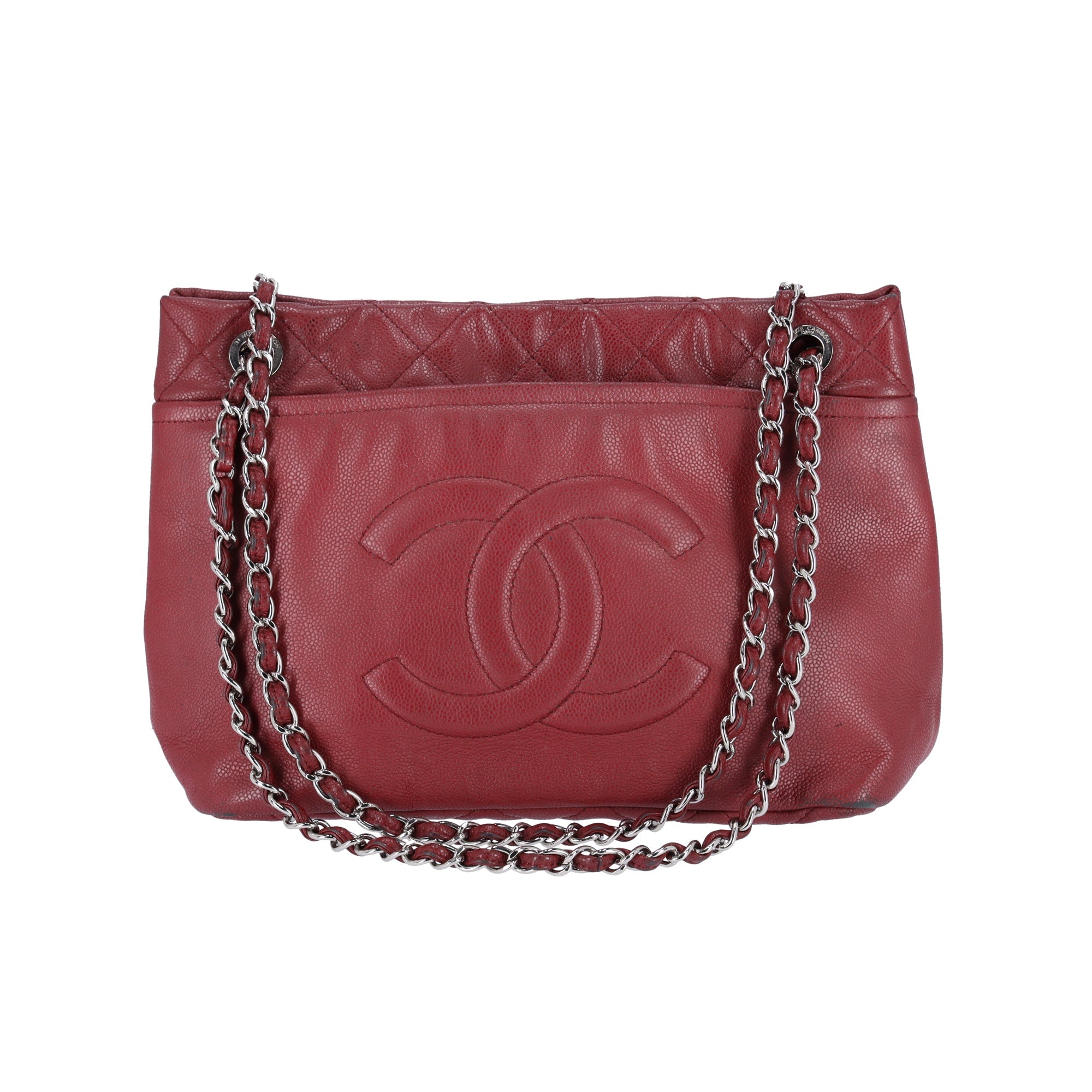 Chanel Classic Caviar Leather Tote Timeless CC Soft Chain Tote Caviar Red
