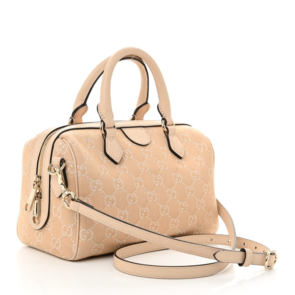 Gucci Summer Denim Calfskin GG Monogram Small Ophidia Top Handle Bag Souffle Rose