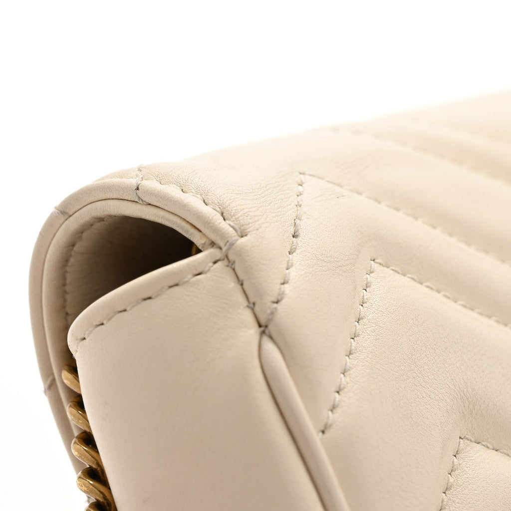 Gucci Calfskin Matelasse Super Mini GG Marmont Shoulder Bag White
