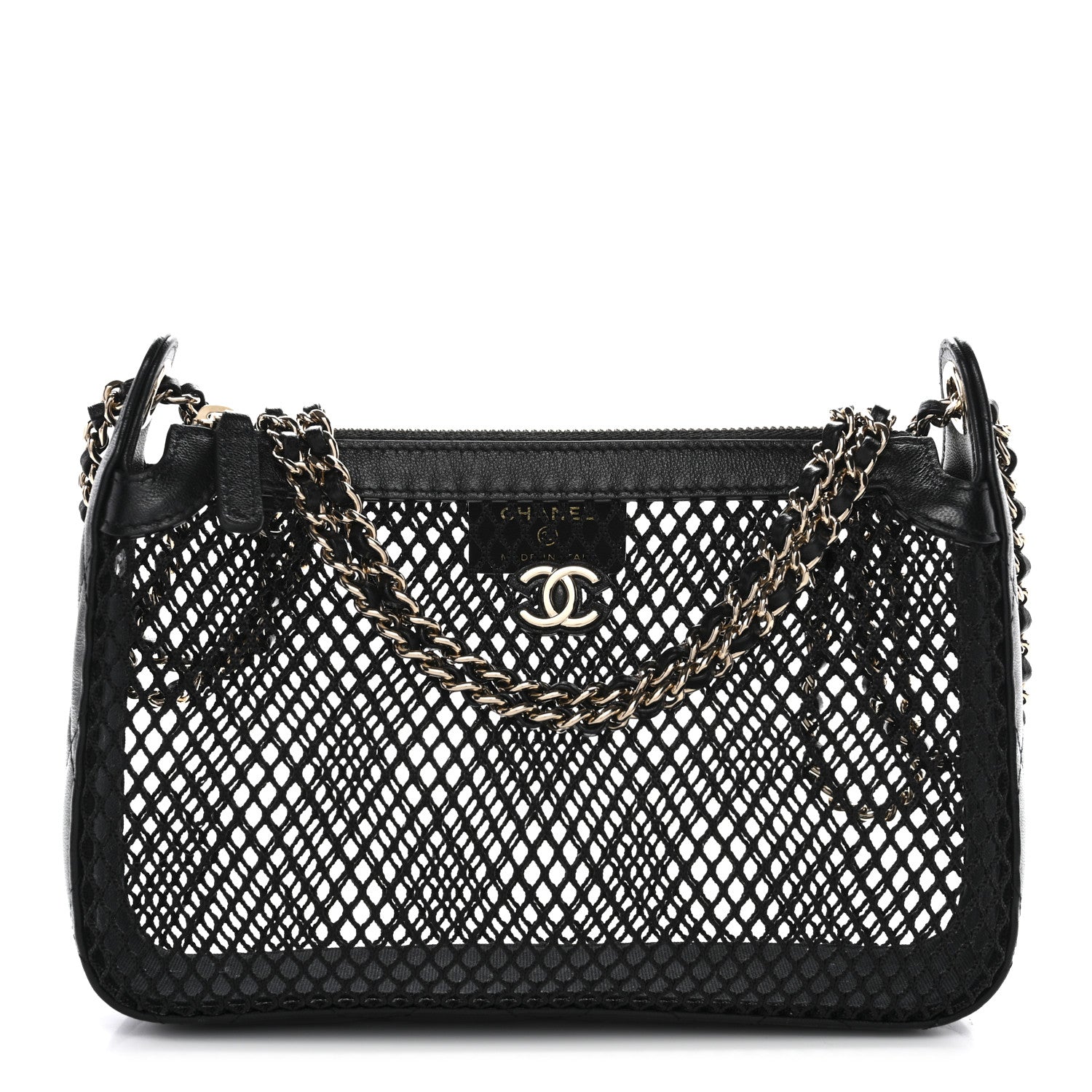 Chanel Mesh Shiny Lambskin Clutch With Chain Black