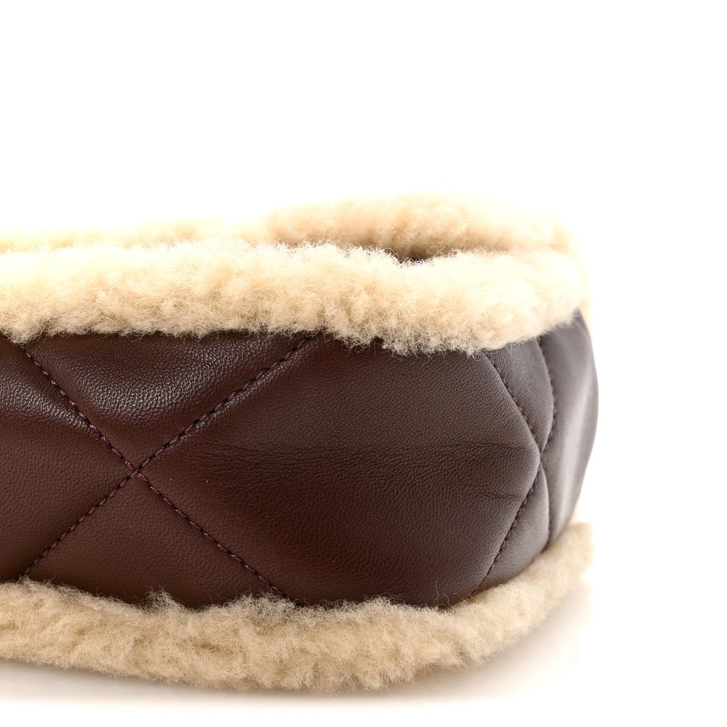 Chanel Shearling Lambskin Quilted Furry Coco Flap Beige Dark Brown
