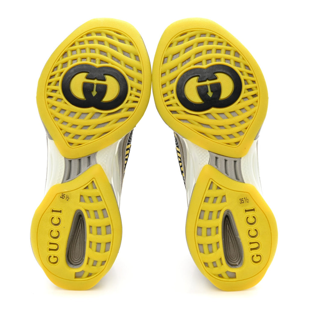 Gucci Technical Knit Fabric Waves Womens Gucci Run Sneakers 35.5 Black Silver Giallo Neon Yellow