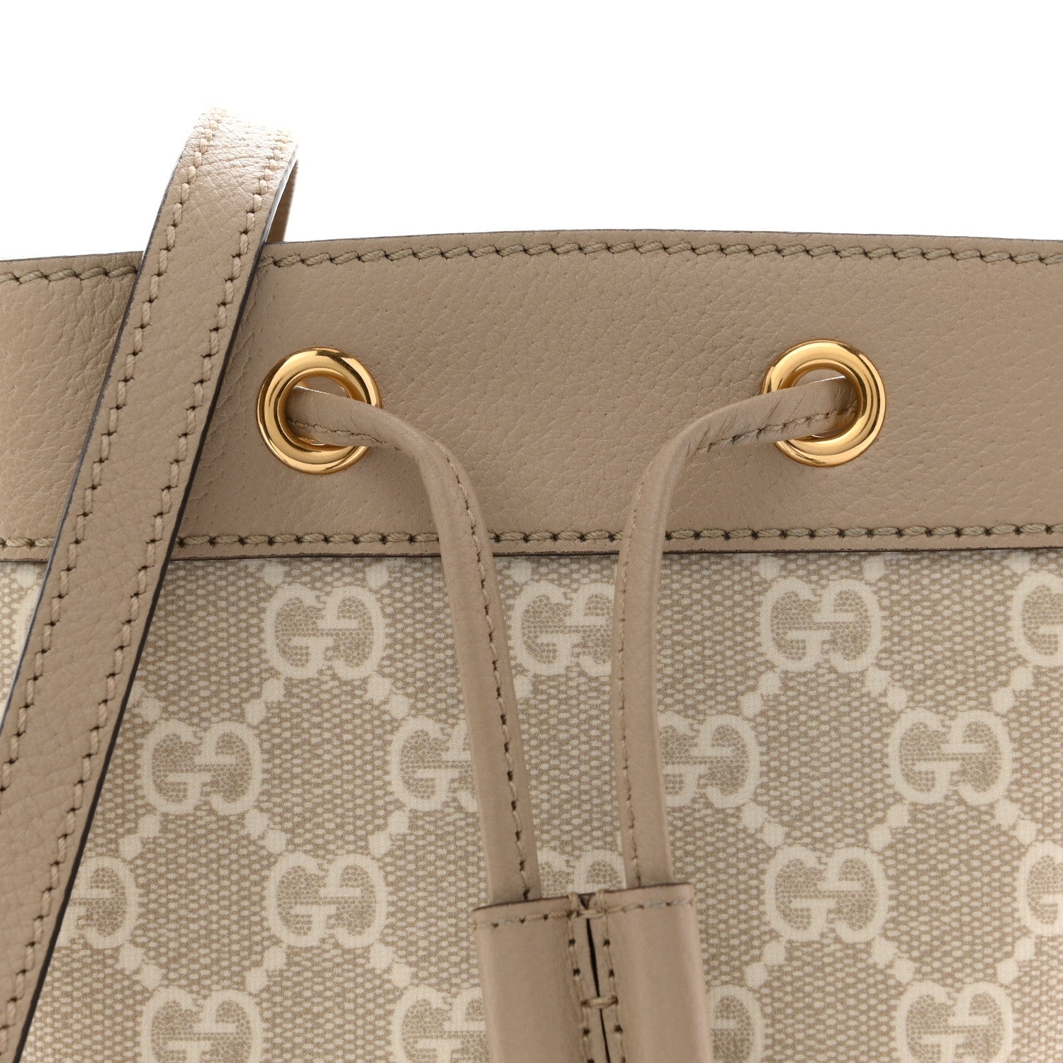 Gucci GG Supreme Monogram Textured Calfskin Web Mini Ophidia Bucket Bag Beige Ebony Mystic White Oatmeal