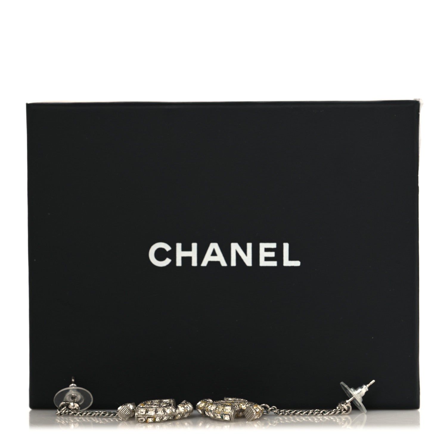 Baguette Crystal CC Drop Earrings Silver