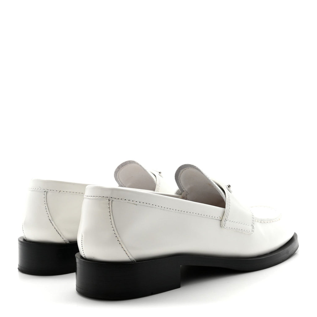 Prada Spazzolato Metal Triangle Logo 20mm Loafers 39 White