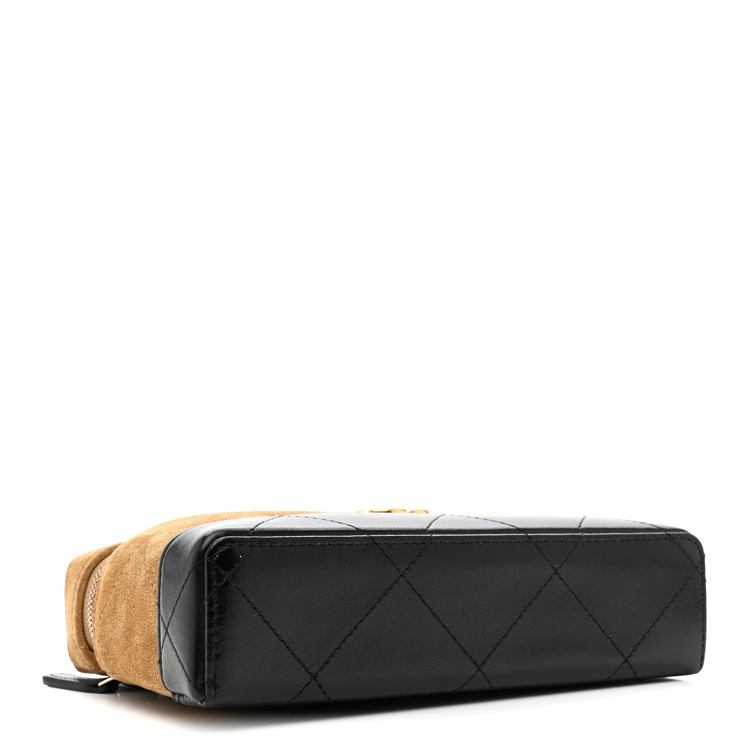 Chanel Suede Calfskin Shiny Lambskin Quilted Top Handle Slim Vanity Case With Chain Beige Black