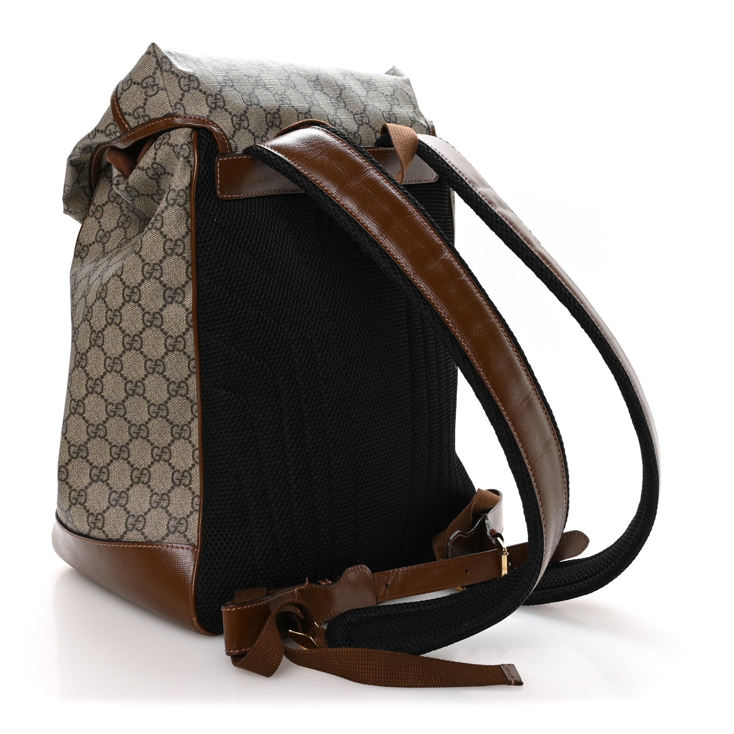 Gucci GG Supreme Monogram Azalea Calfskin Medium Retro Interlocking G Buckle Backpack Beige Ebony Brown Sugar