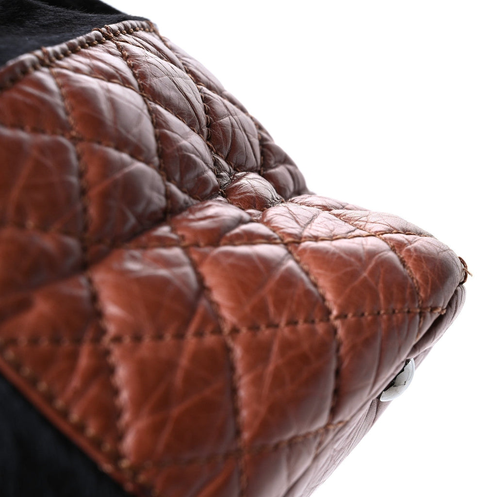 Chanel Aged Calfskin Pony Hair Quilted Miss Pony Drawstring Tote Brown