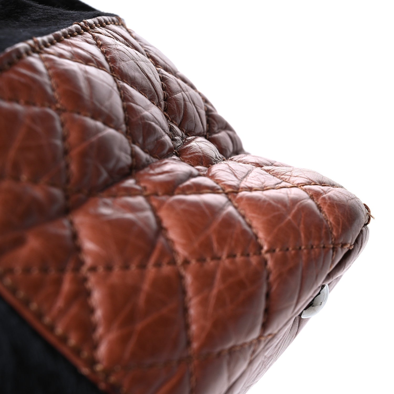 Chanel Aged Calfskin Pony Hair Quilted Miss Pony Drawstring Tote Brown
