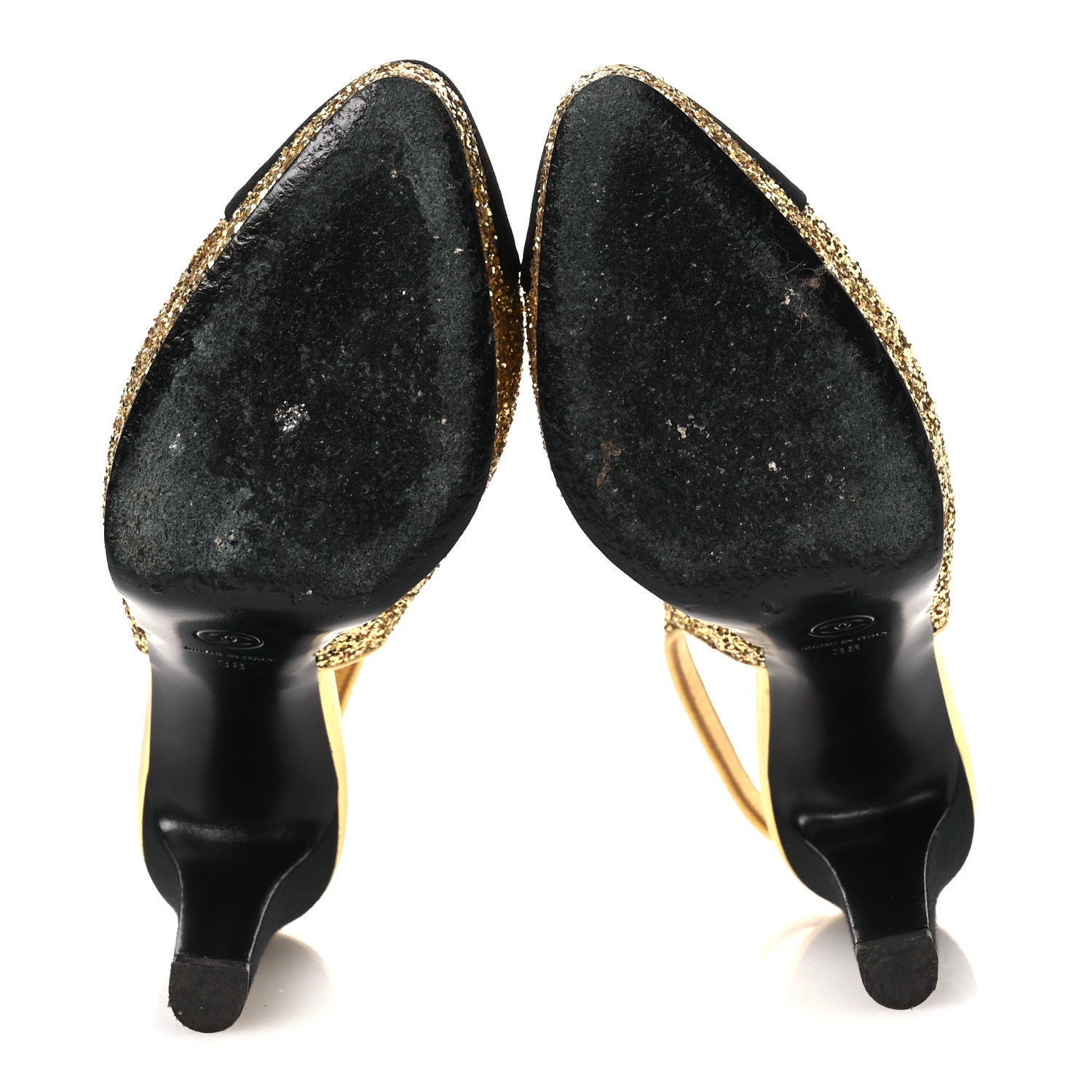 Glitter Grosgrain Cap Toe CC Slingback Pumps 38 Gold Black
