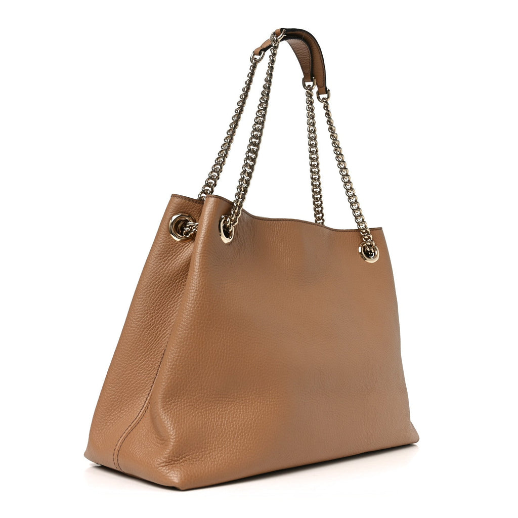 Gucci Pebbled Calfskin Medium Soho Chain Shoulder Bag Camelia