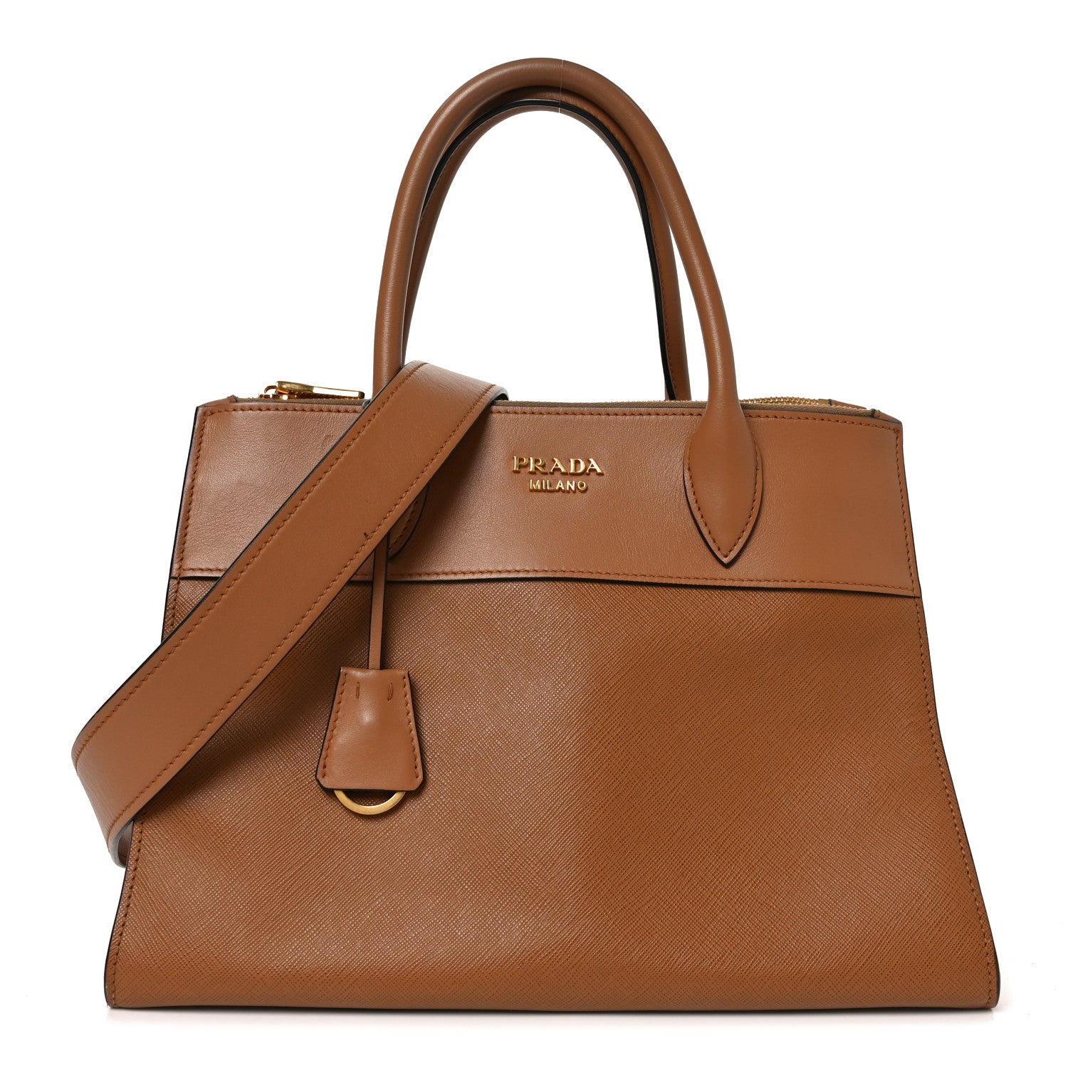 Prada Saffiano City Calf Medium Esplanade Tote Caramel