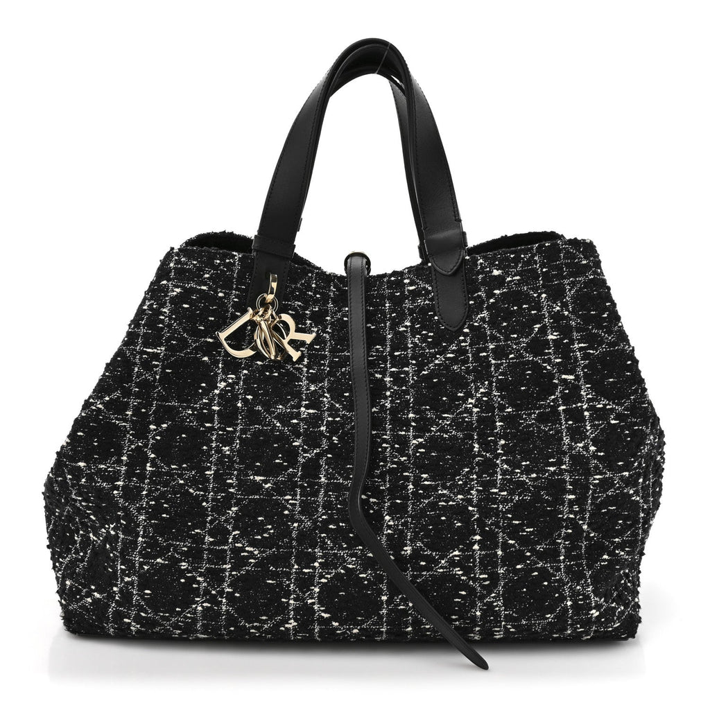 Christian Dior Tweed Cannage Large Toujours Black White