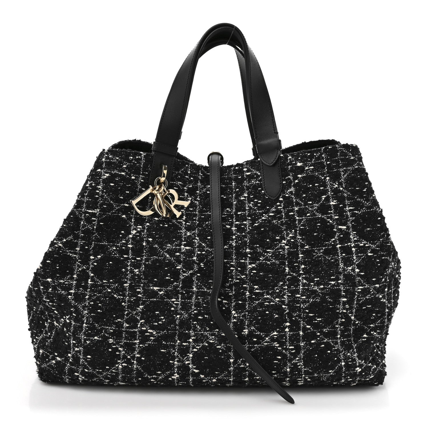 Christian Dior Tweed Cannage Large Toujours Black White