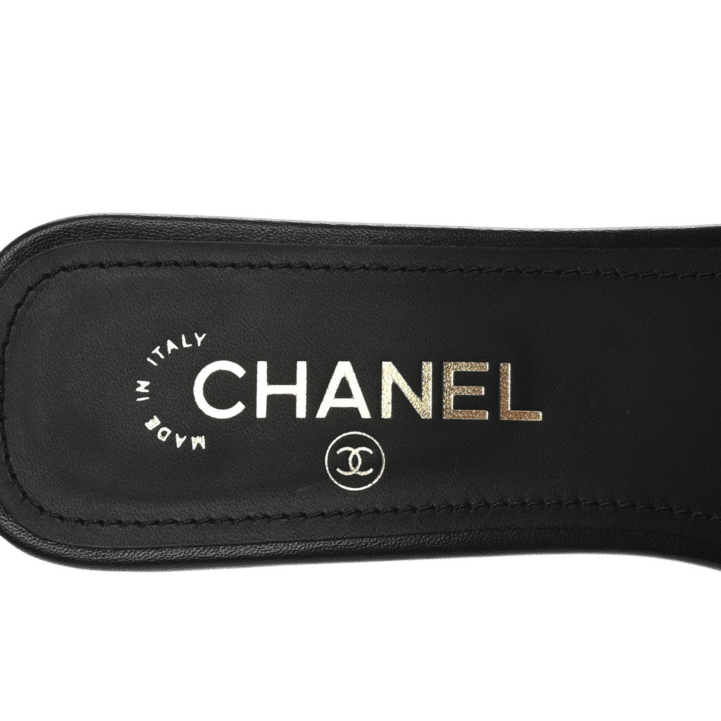 Lambskin Pearl CC Sandals 40.5 Black