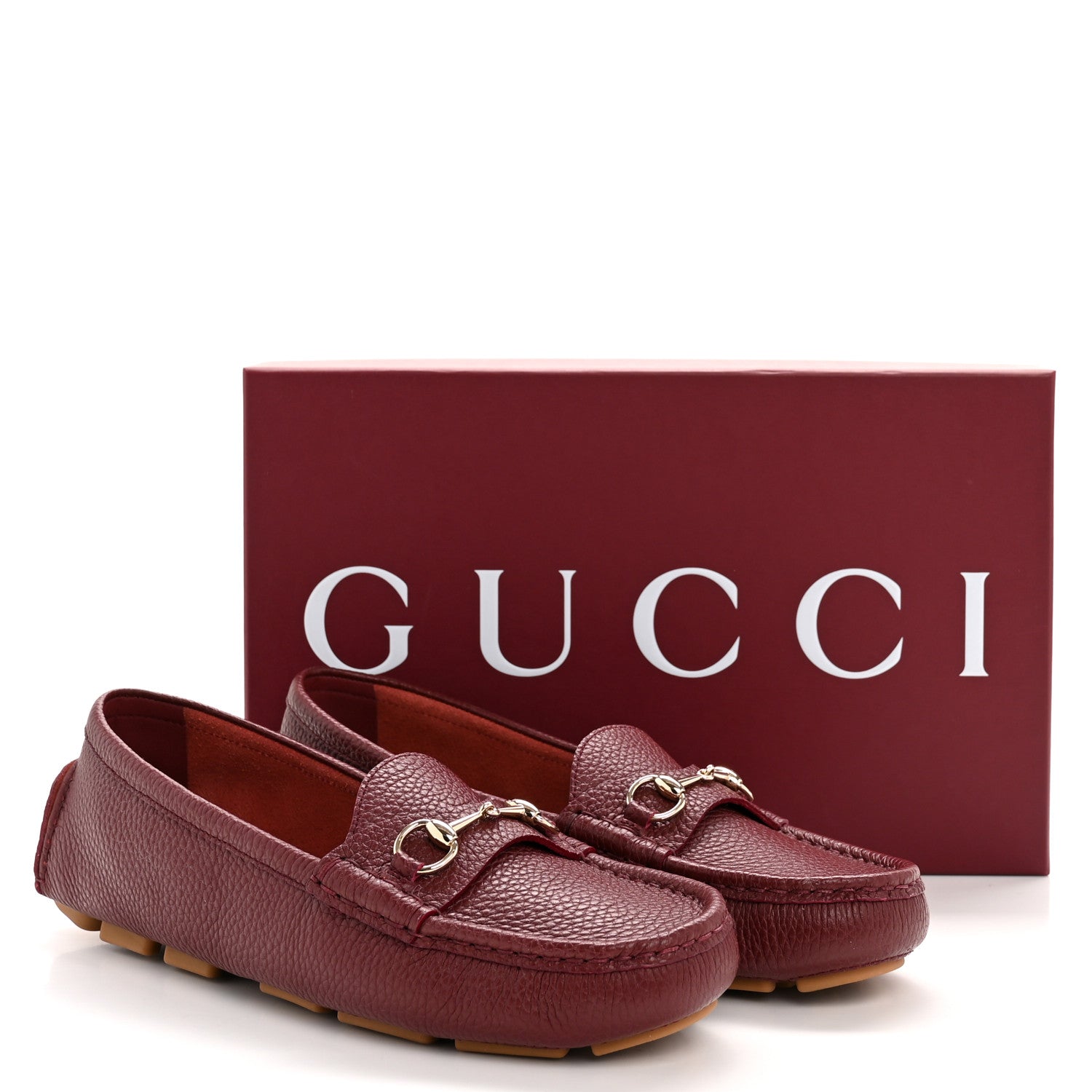 Gucci Soft Clove Calfskin Womens Horsebit Driver Loafers 40 Rosso Ancora