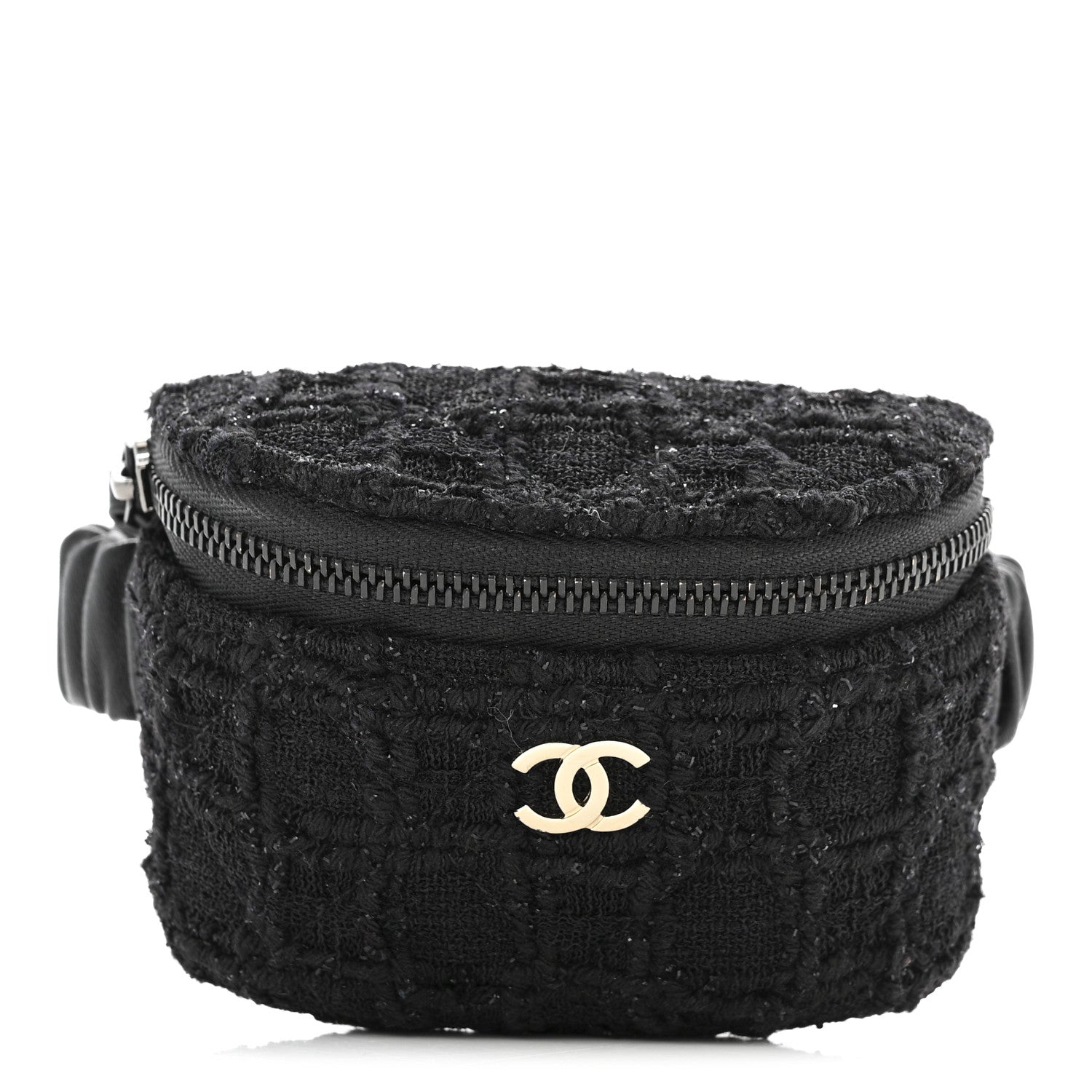 Chanel Tweed Lambskin Quilted Arm Coin Purse Black
