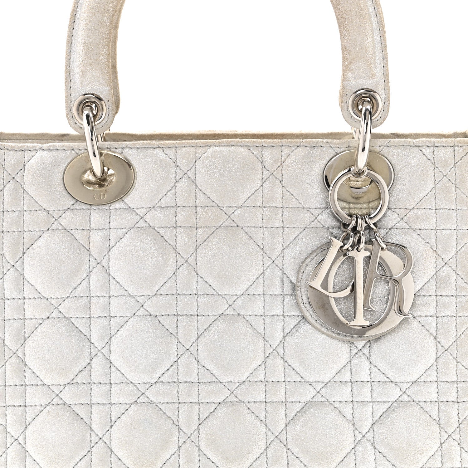 Christian Dior Metallic Nubuck Cannage Medium Lady Dior Silver