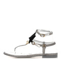Fabric Grosgrain Pearl Crystal Thong Sandals 40 Silver Black