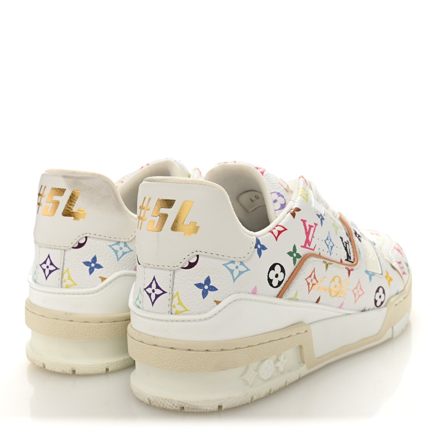 Louis Vuitton LV X TM Calfskin Monogram Multicolor Womens LV Trainer Sneakers 38 White