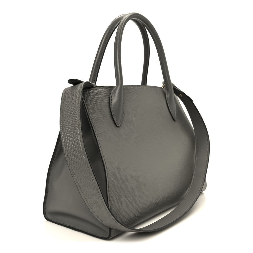 Prada Saffiano Cuir Calfskin Medium Monochrome Top Handle Tote Ardesia