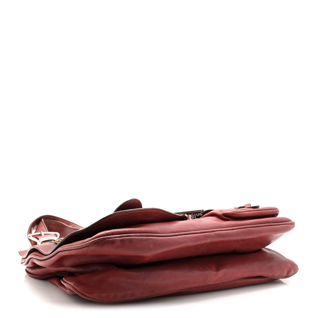 Christian Dior Calfskin Large Gaucho Double Saddle Bag Red
