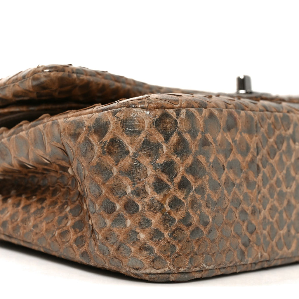 Chanel Metallic Snakeskin Medium Double Flap Beige