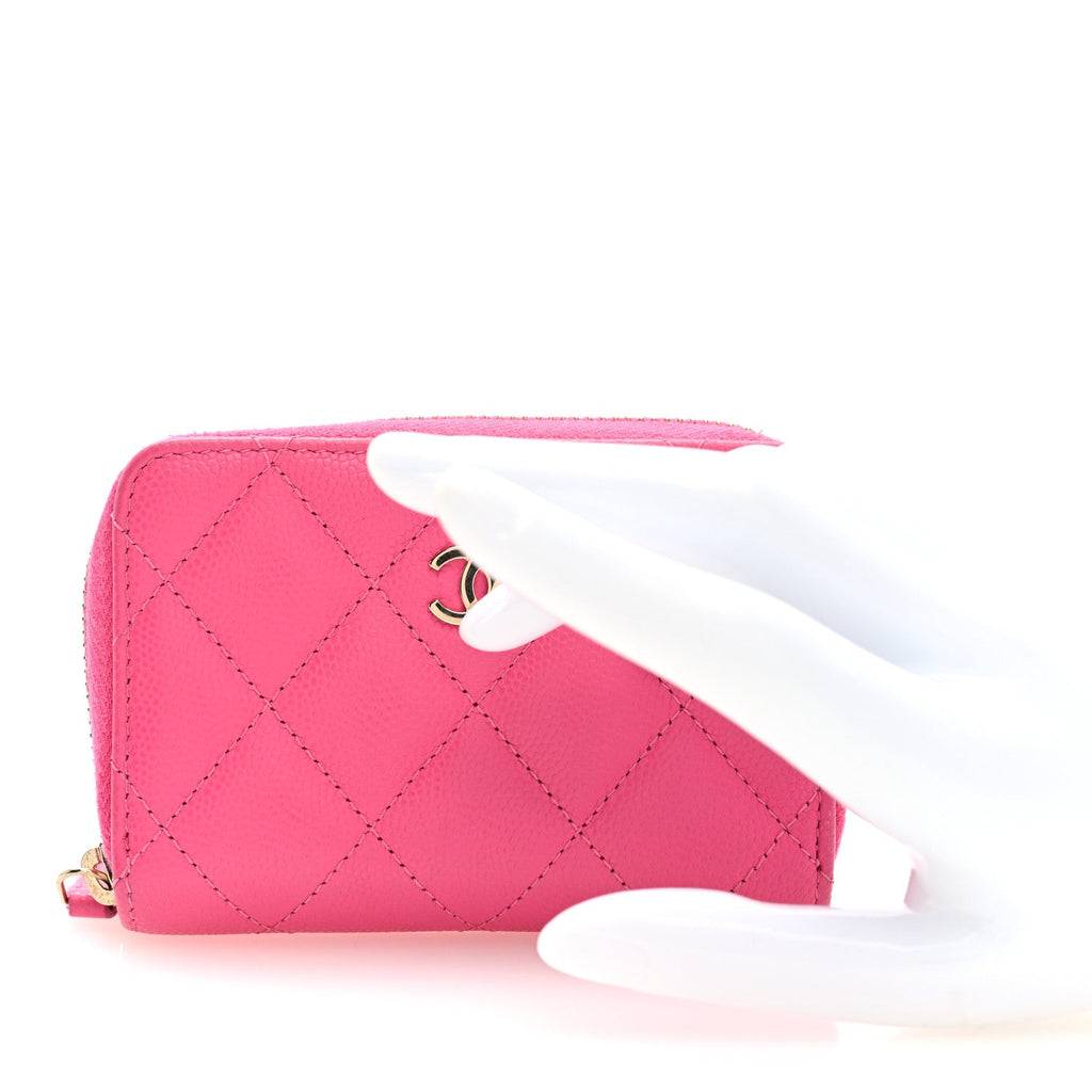 Caviar Quilted Zip Around Coin Purse Pink