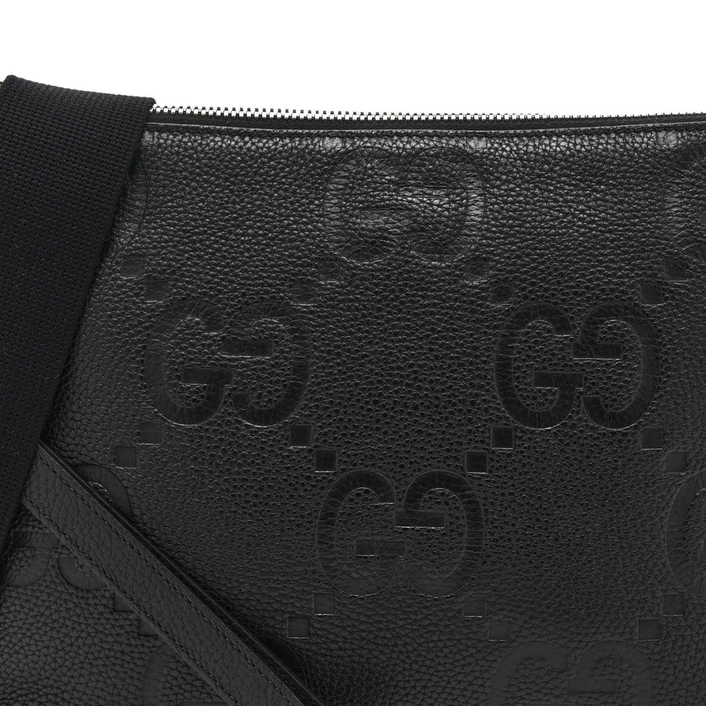 Gucci Piuma Calfskin Jumbo GG Embossed Medium Wristlet Messenger Bag Black