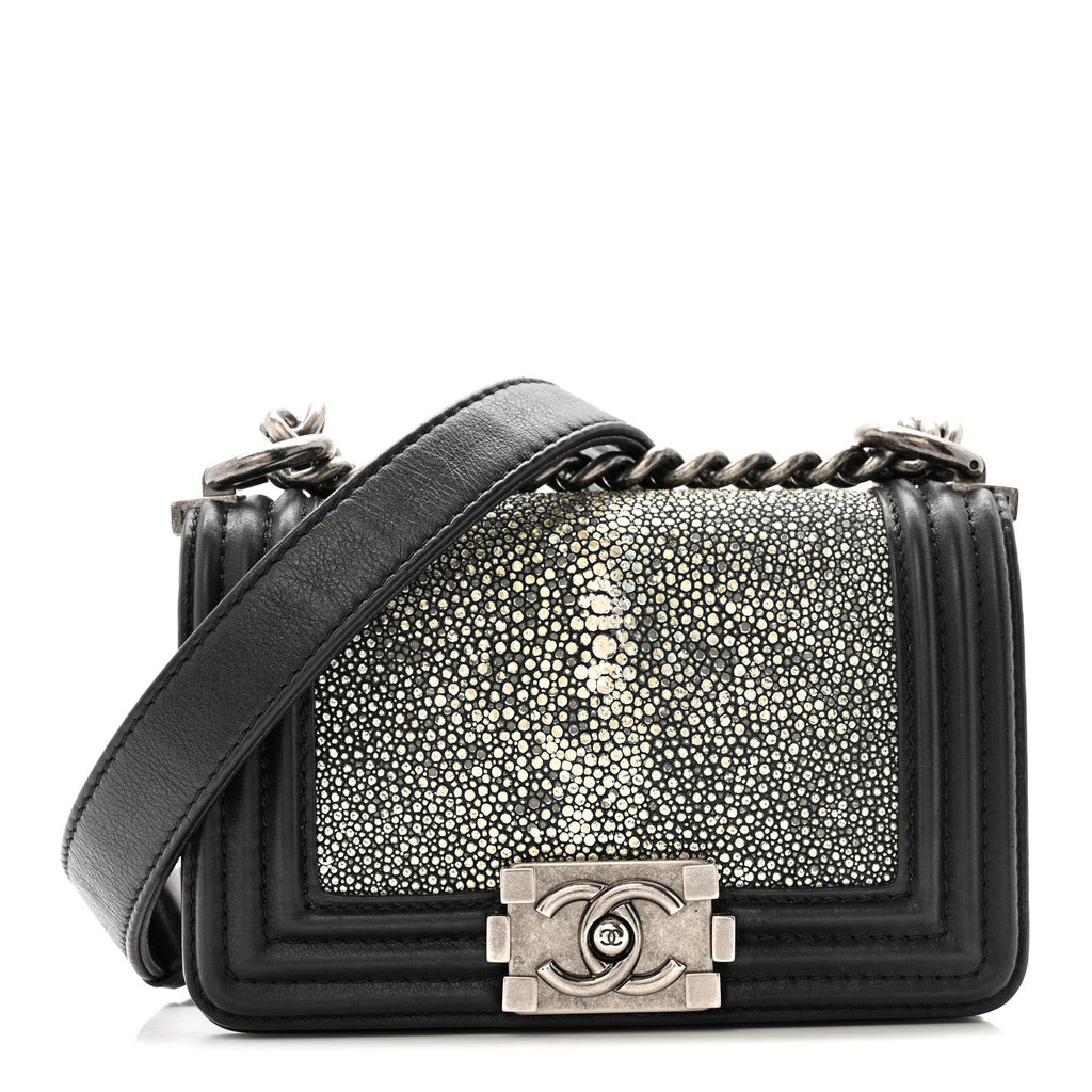 Chanel Galuchat Stingray Mini Boy Flap  Black Silver