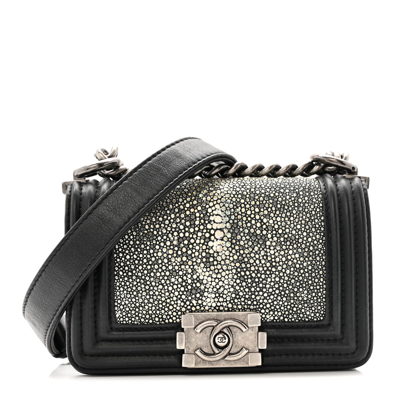 Chanel Galuchat Stingray Mini Boy Flap  Black Silver