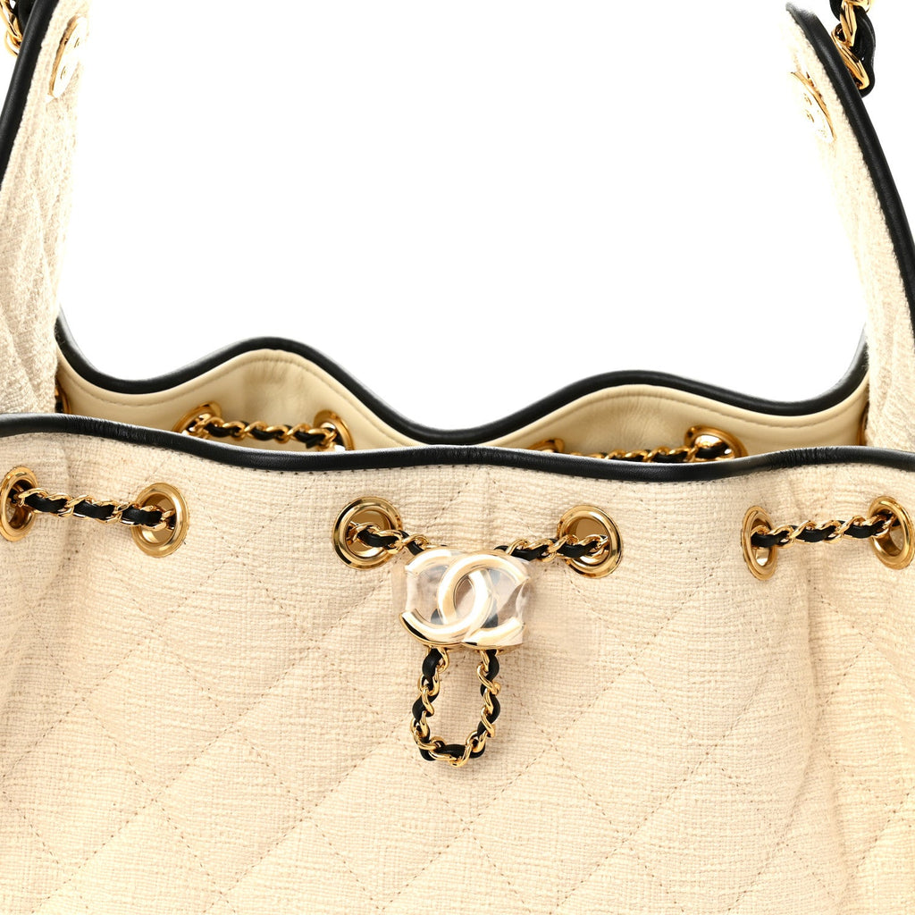Chanel Braided Raffia Calfskin Quilted Small Chanel 25 Handbag White Black